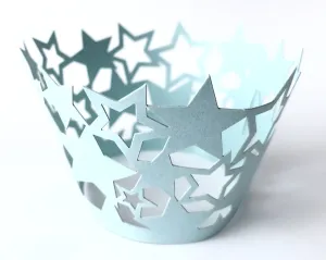 12 pcs Baby Blue Star Cupcake Wrappers Light Blue