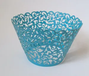 12 pcs Blue Turquoise Classic Lace Cupcake Wrappers