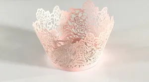 12 pcs Blush Pink Lace & Rose Cupcake Wrappers