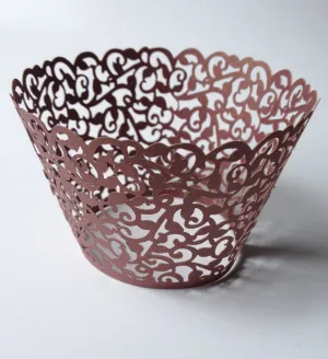 12 pcs Bronze Brown Filigree Classic Lace Cupcake Wrappers