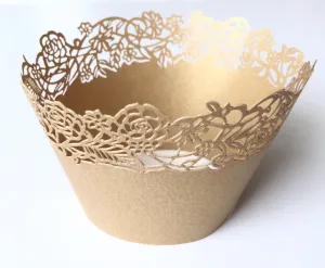 12 pcs MINI (Small) Gold Rose Petite Fleurs (Small Rose Flowers) Cupcake Wrappers