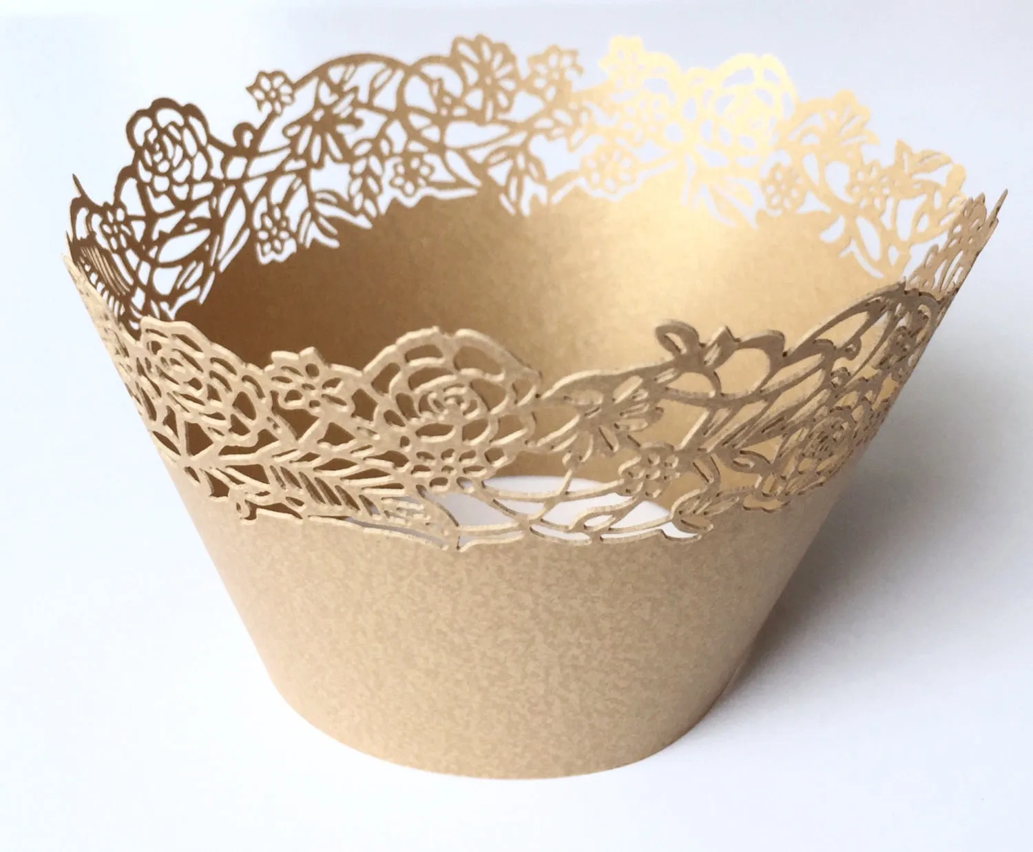 12 pcs MINI (Small) Gold Rose Petite Fleurs (Small Rose Flowers) Cupcake Wrappers