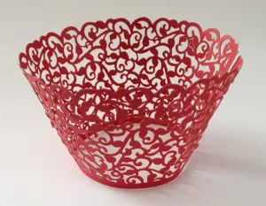 12 pcs MINI (Small) Red Classic Filigree Lace Cupcake Wrappers
