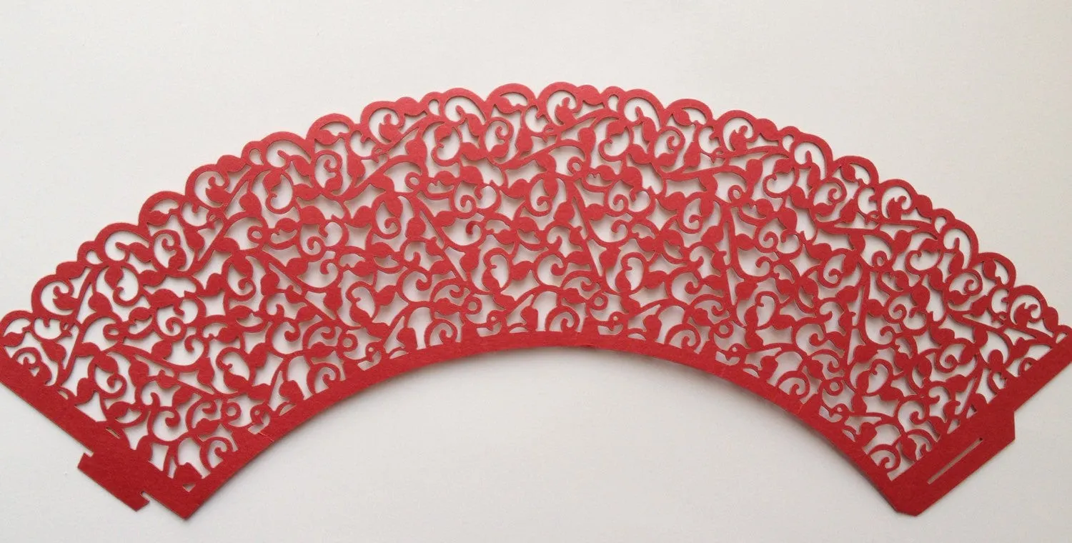12 pcs MINI (Small) Red Classic Filigree Lace Cupcake Wrappers