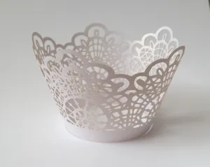 12 pcs MINI (Small) White Crochet Lace Cupcake Wrappers