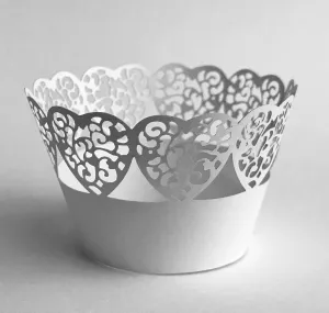 12 pcs MINI (Small) White Heart Edge Lace Cupcake Wrappers