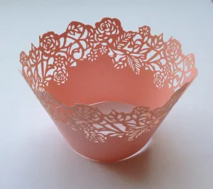12 pcs Pink Rose Lace Cupcake Wrappers