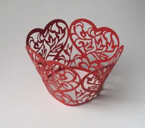 12 pcs Red Heart Lace Cupcake Wrappers