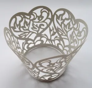 12 pcs Silver Gray Heart Lace Cupcake Wrappers