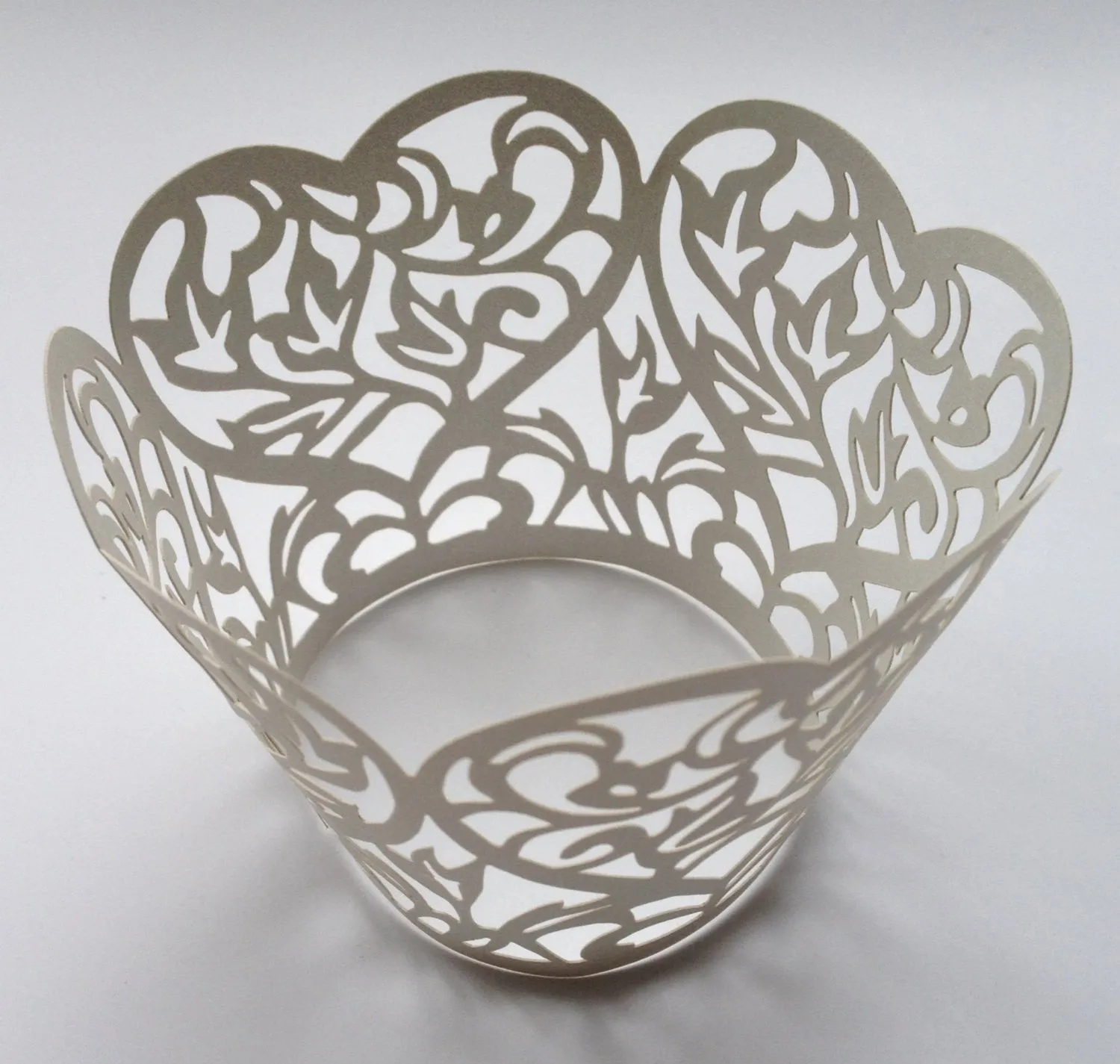 12 pcs Silver Gray Heart Lace Cupcake Wrappers