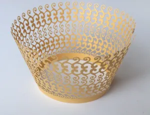 12 pcs Yellow (Saffron) French Fence Filigree II Cupcake Wrappers