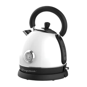 1,500-Watt 1.9-Qt. Retro Porcelain Electric Kettle with Temperature Gauge, Automatic Shutoff (White)