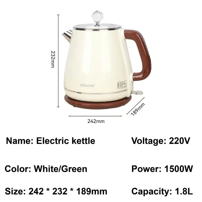 1800ml Retro Electric Kettle Quickly Boil Water 304 Stainless Steel Kettle Automatic Power Off Home Large Capacity Kettle 1500W