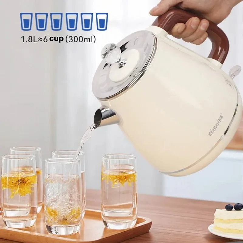 1800ml Retro Electric Kettle Quickly Boil Water 304 Stainless Steel Kettle Automatic Power Off Home Large Capacity Kettle 1500W