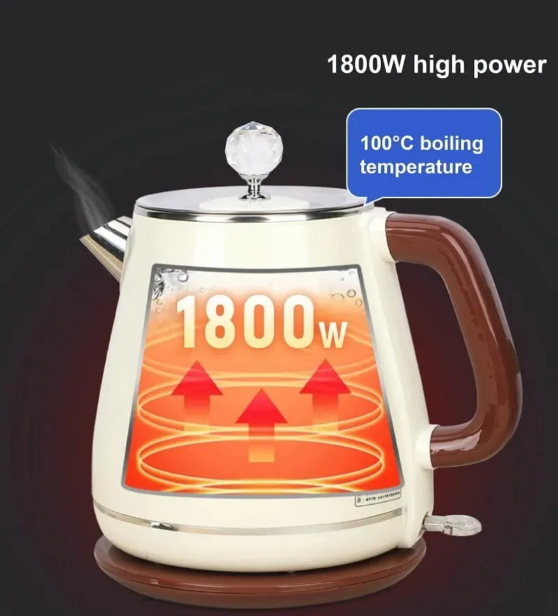 1800ml Retro Electric Kettle Quickly Boil Water 304 Stainless Steel Kettle Automatic Power Off Home Large Capacity Kettle 1500W