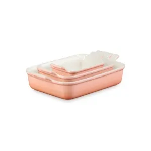 3pc Heritage Stoneware Rectangular Baking Dish Set, Peche