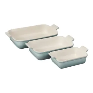 3pc Heritage Stoneware Rectangular Baking Dish Set, Sea Salt