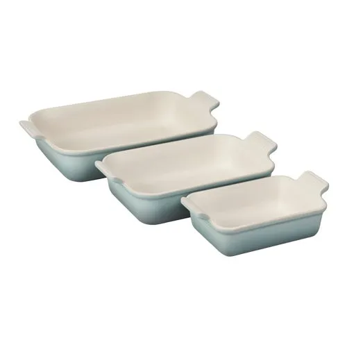 3pc Heritage Stoneware Rectangular Baking Dish Set, Sea Salt