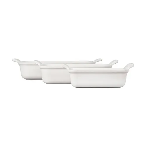 3pc Heritage Stoneware Rectangular Baking Dish Set White