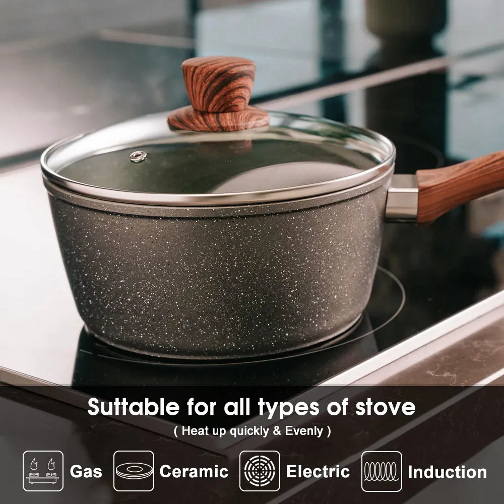5-Piece Non-Stick Marble Coating Cookware Set | Saucepan, Casserole, Fry Pan