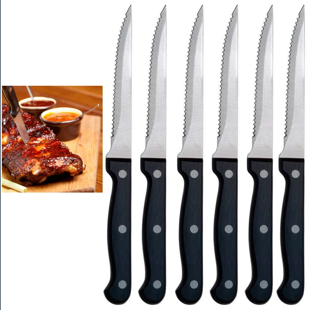 6 Steak Knife Set Serrated Edge Steel Utility Knives Steakhouse Cutlery Utensil