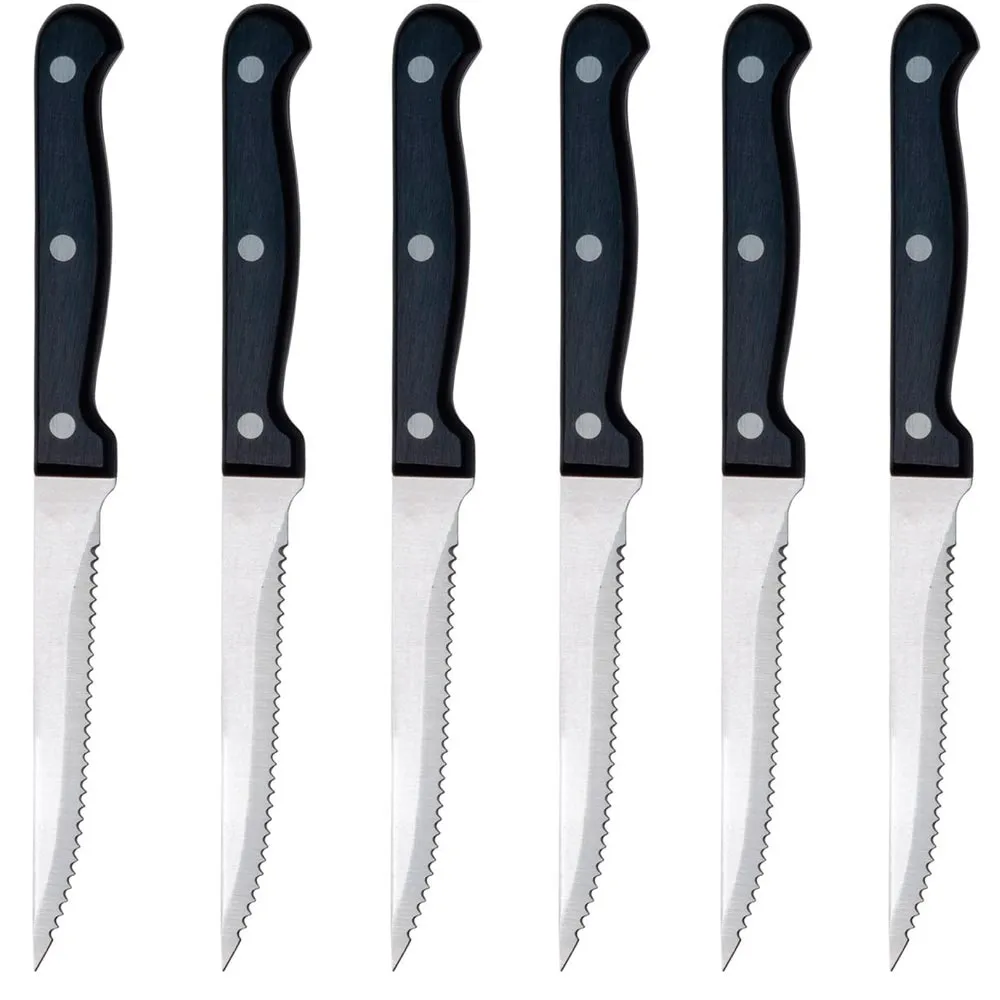6 Steak Knife Set Serrated Edge Steel Utility Knives Steakhouse Cutlery Utensil