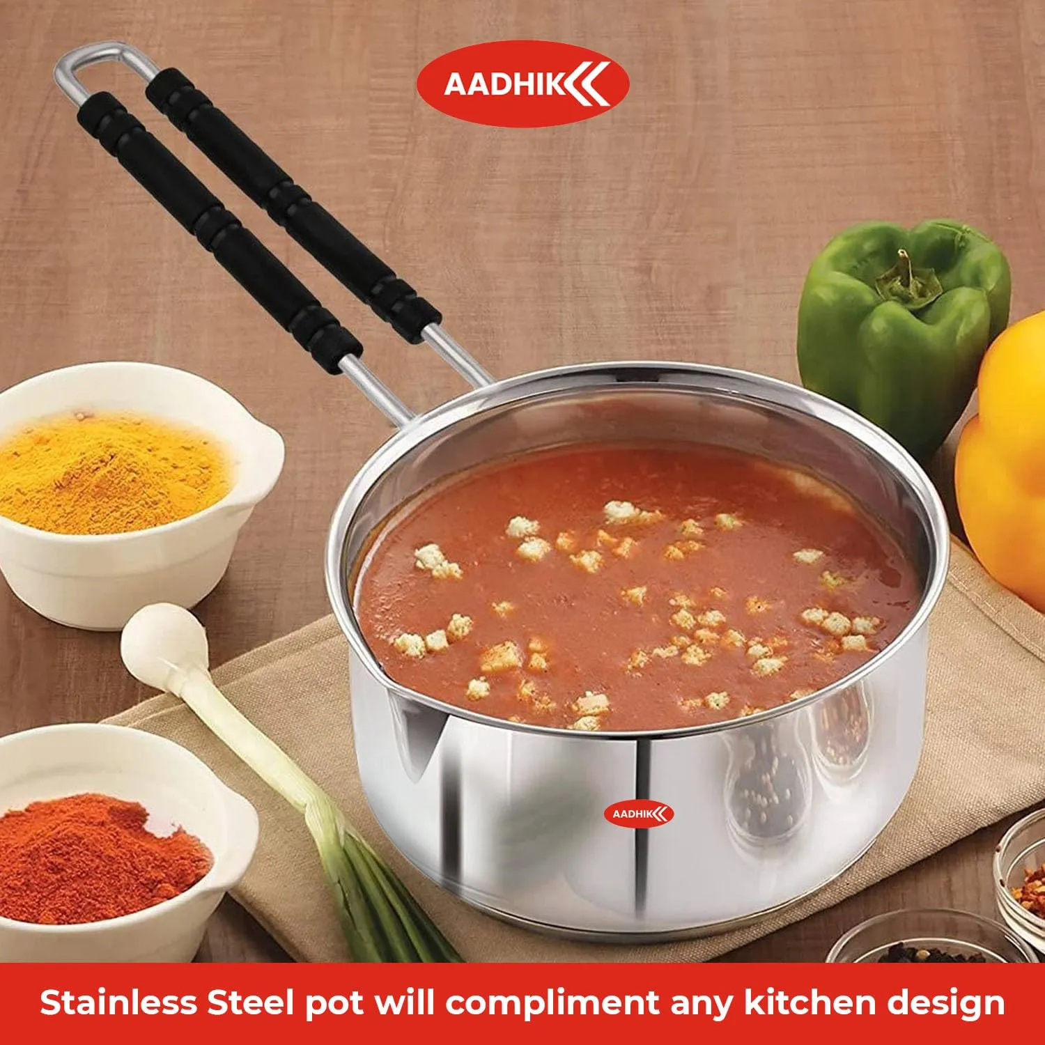 AADHIK Stainless Steel Sauce Pan, Tea Pan, Milk Pan Heavy Guage 1.5 Litre (Induction and Gas Stove Friendly), Silver