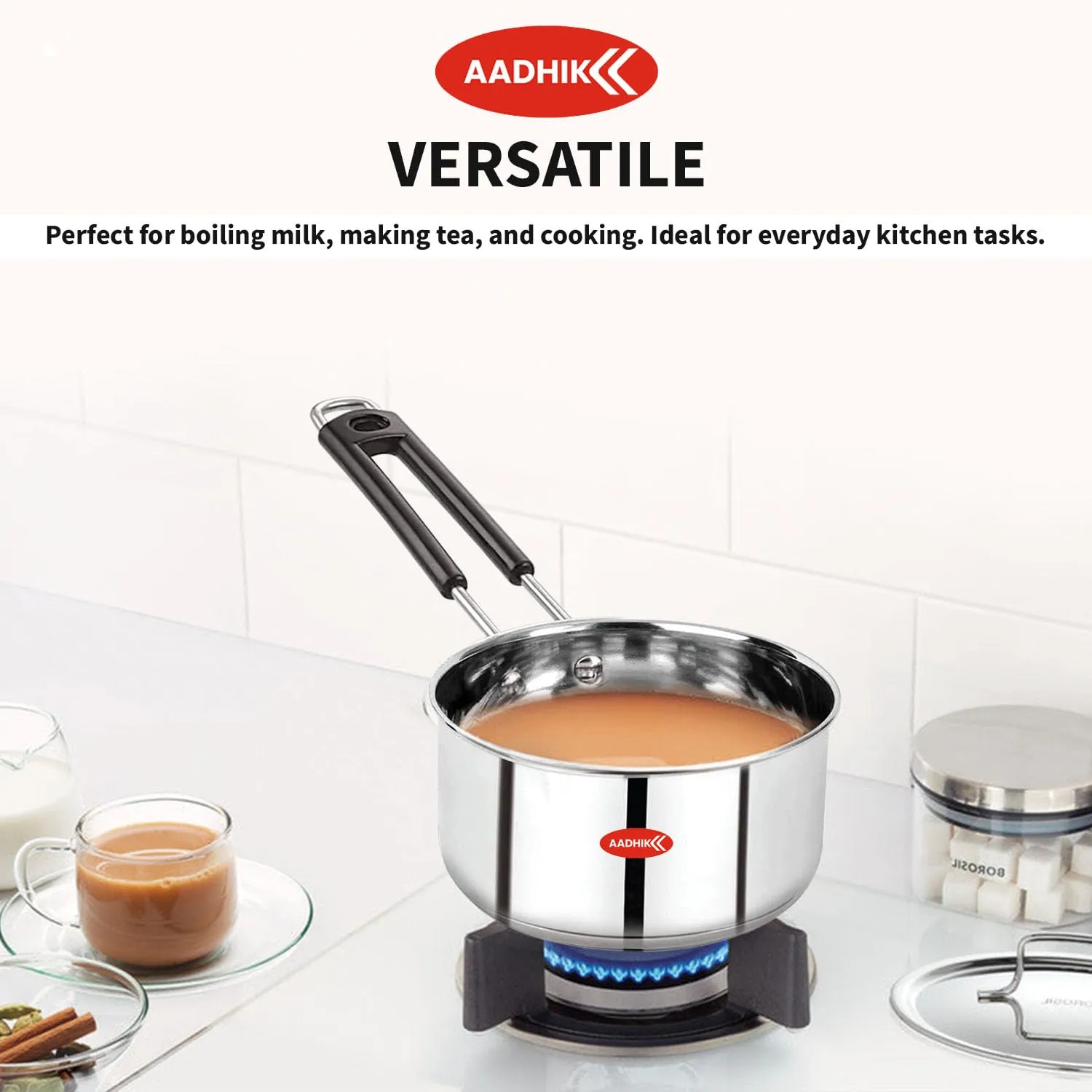 AADHIK Stainless Steel Sauce Pan, Tea Pan, Milk Pan Heavy Guage 1.5 Litre (Induction and Gas Stove Friendly), Silver