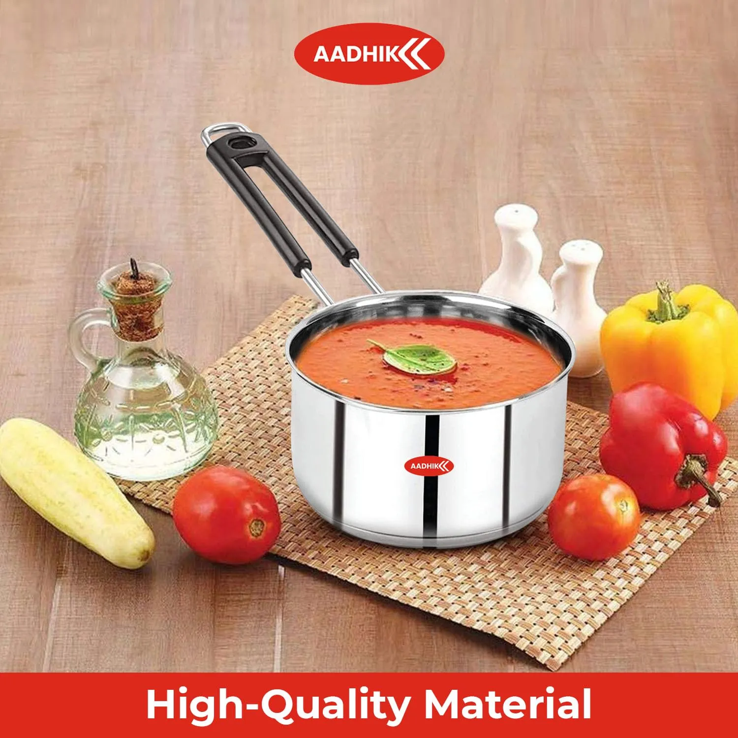 AADHIK Stainless Steel Sauce Pan, Tea Pan, Milk Pan Heavy Guage 1.5 Litre (Induction and Gas Stove Friendly), Silver