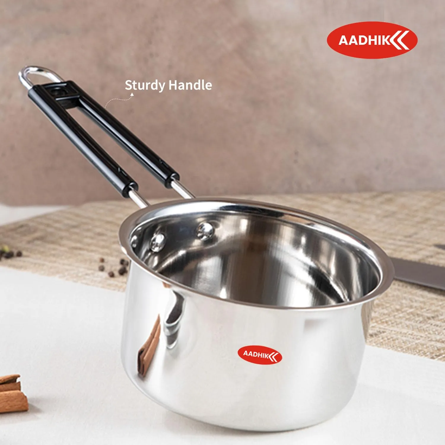 AADHIK Stainless Steel Sauce Pan, Tea Pan, Milk Pan Heavy Guage 1.5 Litre (Induction and Gas Stove Friendly), Silver