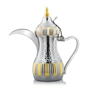 Almarjan 1.5 Liter Maraba'a Collection Stainless Steel Dallah Silver & Gold - STS0010728