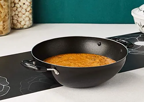 Amazon Brand - Solimo Non-Stick Kadhai with 2-Way Non-Stick Coating (23 cm, 2mm thickness),Aluminium, Black