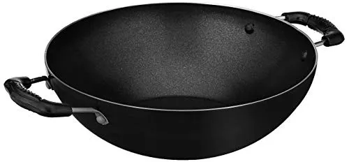 Amazon Brand - Solimo Non-Stick Kadhai with 2-Way Non-Stick Coating (23 cm, 2mm thickness),Aluminium, Black