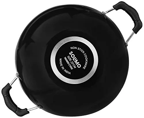 Amazon Brand - Solimo Non-Stick Kadhai with 2-Way Non-Stick Coating (23 cm, 2mm thickness),Aluminium, Black