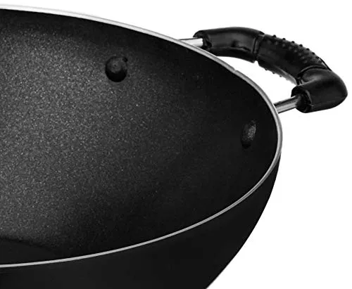 Amazon Brand - Solimo Non-Stick Kadhai with 2-Way Non-Stick Coating (23 cm, 2mm thickness),Aluminium, Black