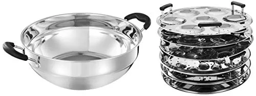 Amazon Brand - Solimo Stainless Steel Induction Bottom Multi Kadhai With 6 Plates, Silver,1 Count