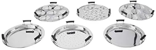 Amazon Brand - Solimo Stainless Steel Induction Bottom Multi Kadhai With 6 Plates, Silver,1 Count