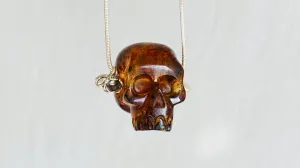 Amber Skull Pendant on Sterling Silver Snake Chain.