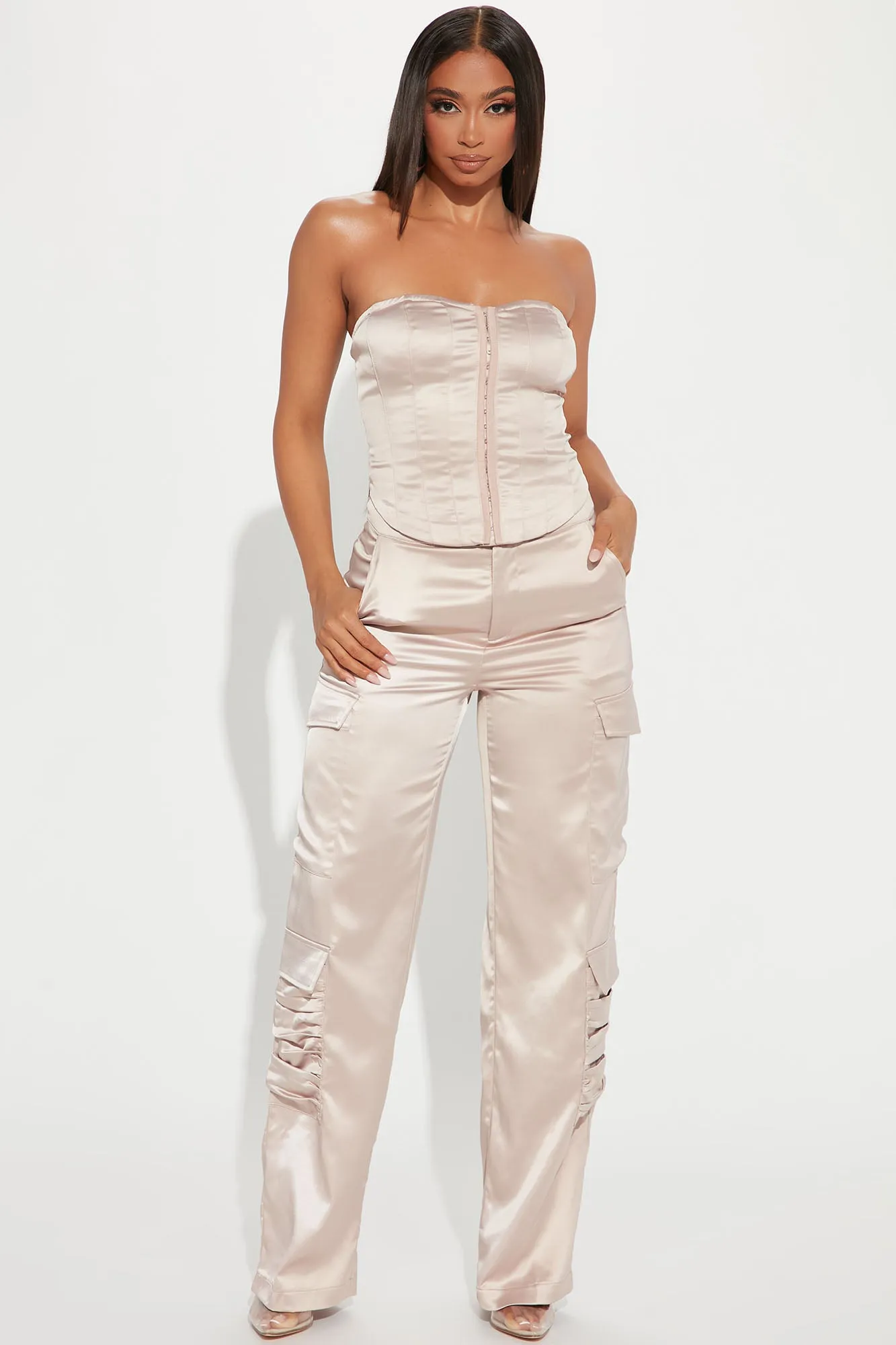 Amirah Satin Pant Set - Taupe