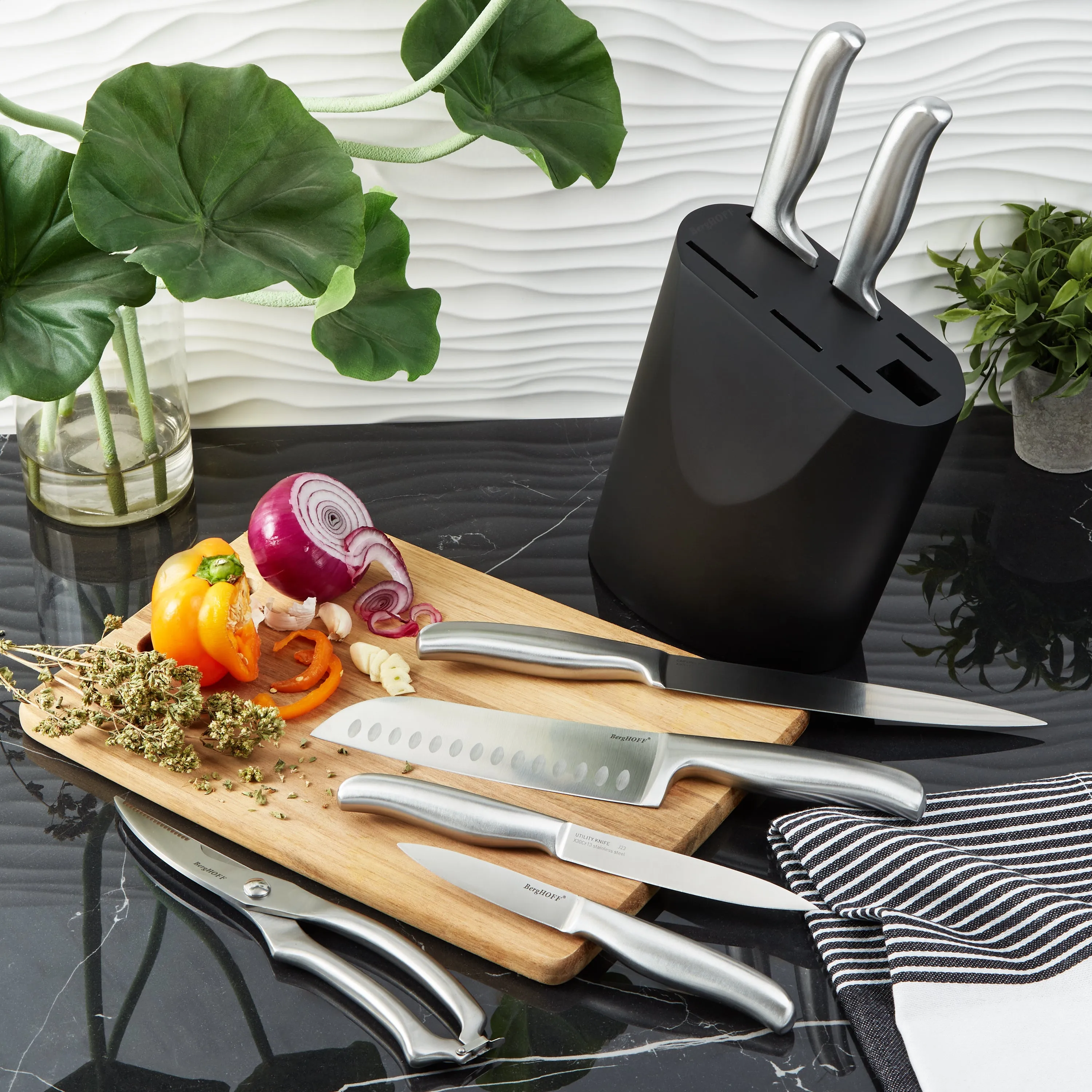 BergHOFF DiNA Frame 8pc Stainless Steel Knife Block Set