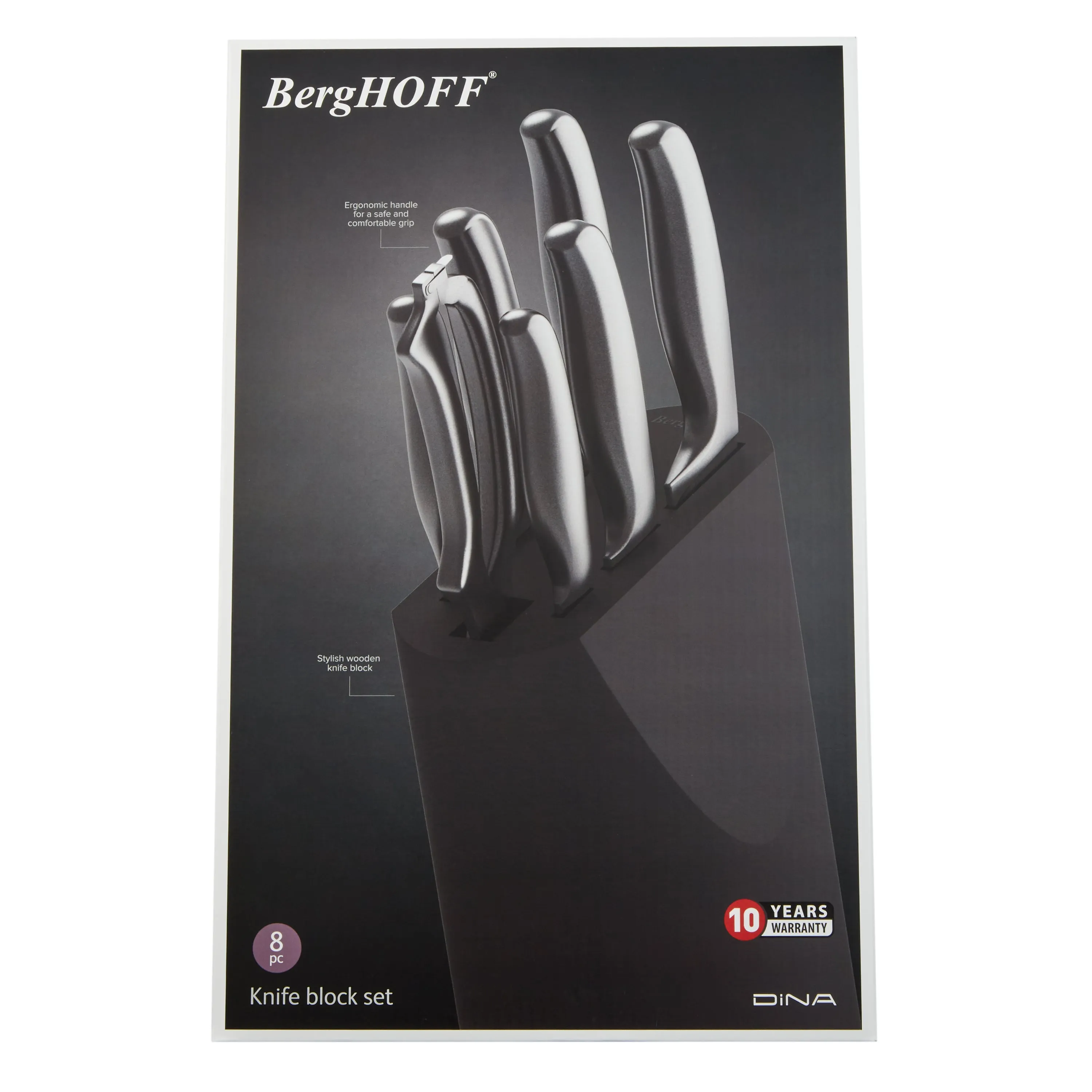 BergHOFF DiNA Frame 8pc Stainless Steel Knife Block Set