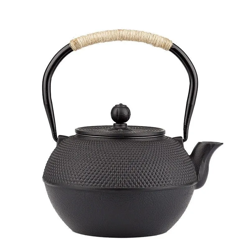 Black Iron Kettle with Infuser Cast Iron Tea Kettle for Water Boiling