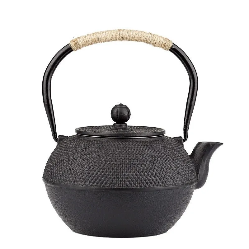 Black Iron Kettle with Infuser Cast Iron Tea Kettle for Water Boiling