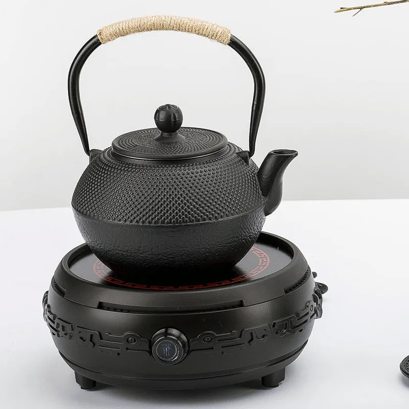 Black Iron Kettle with Infuser Cast Iron Tea Kettle for Water Boiling