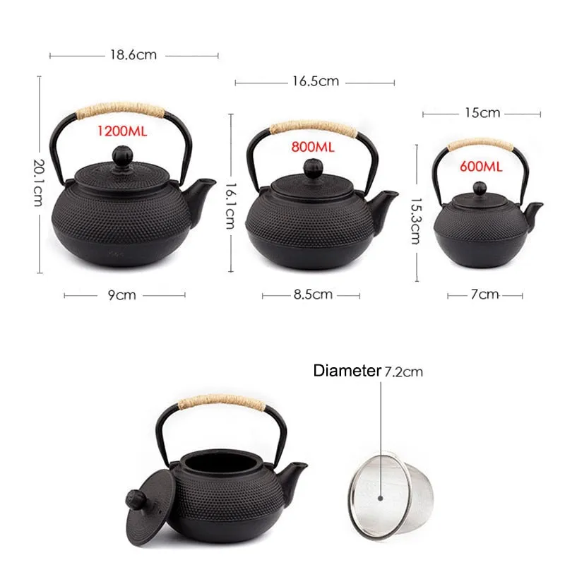Black Iron Kettle with Infuser Cast Iron Tea Kettle for Water Boiling