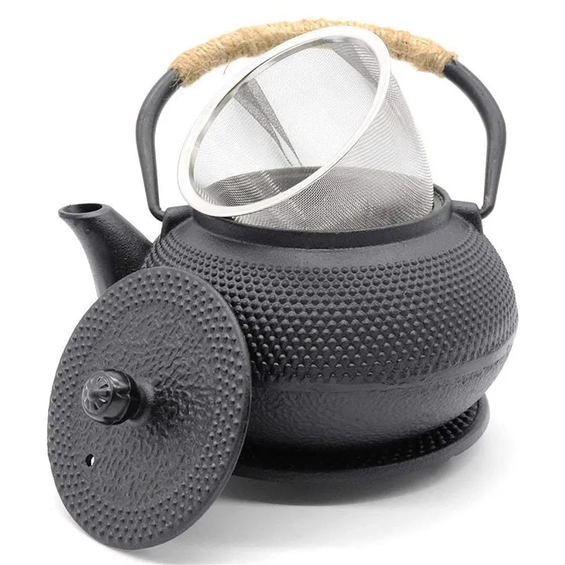 Black Iron Kettle with Infuser Cast Iron Tea Kettle for Water Boiling
