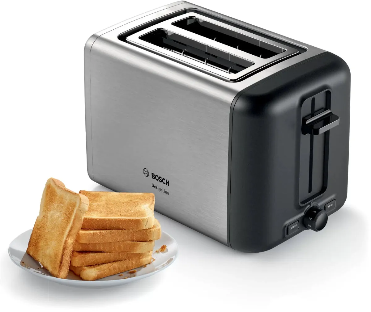 Bosch TAT3P420GB 2 Slot Toaster with variable controls - Silver & Black