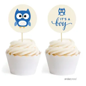 Boy Owl Baby Shower Cupcake Topper DIY Party Favors Kit