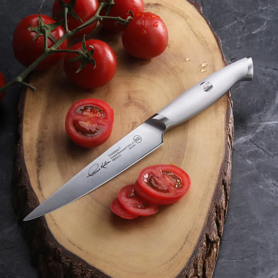 Cangshan TKSC White Series 1025392 Swedish Damasteel RWL34 Powder Steel Forged 5" Utility Knife