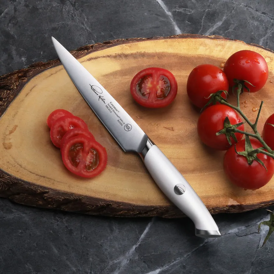 Cangshan TKSC White Series 1025392 Swedish Damasteel RWL34 Powder Steel Forged 5" Utility Knife